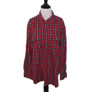 Duluth Trading Company Men's L Large Button Down Shirt Flannel Plaid Pattern Red